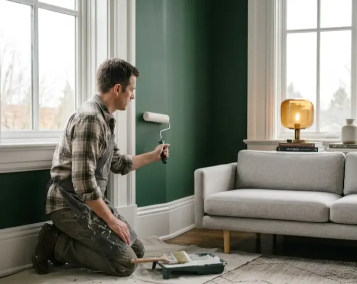 Accent wall painting in Seattle living room with bold color