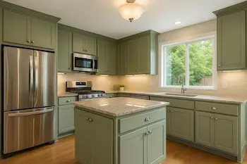 Family-friendly kitchen cabinet transformation in Bellevue with durable and stylish finish