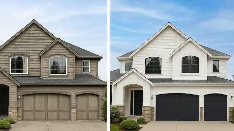 Luxury house painting in Bellevue showing before and after transformation with premium paint finishes