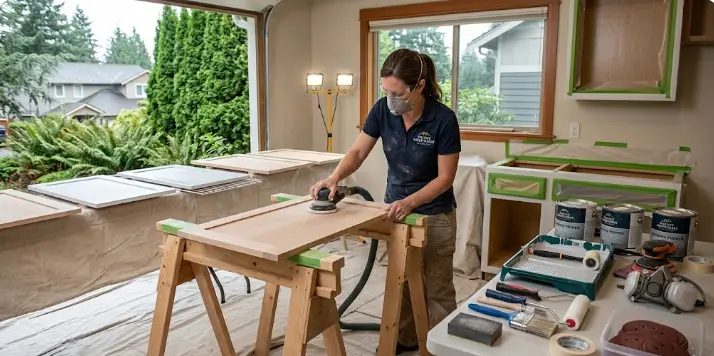 Professional cabinet painting process Bothell WA