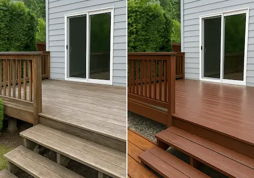 Professional deck painting before and after in Bothell, WA showing dramatic improvement