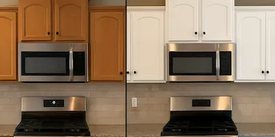 Modern kitchen cabinet painting in downtown Renton condo with contemporary finish