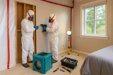 Complete moisture damage restoration in Edmonds bedroom with professional mold remediation