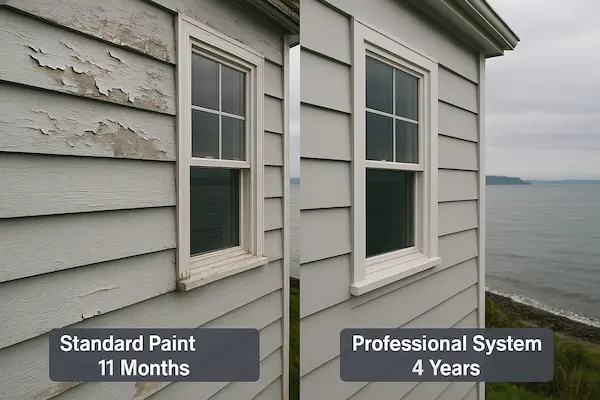 Failed paint job in Edmonds showing coastal damage from improper contractor techniques