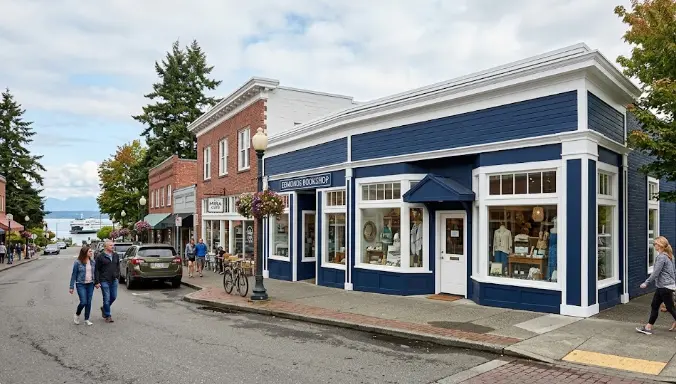 Professionally painted commercial storefront in downtown Edmonds Washington showing fresh exterior paint on a retail business