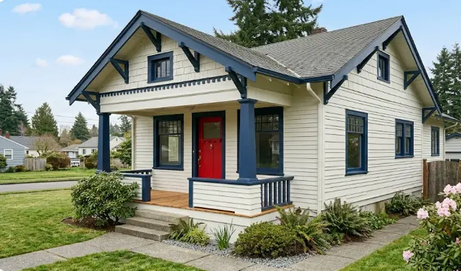 After photo of the same Edmonds Washington craftsman home after professional painting showing stunning transformation with fresh exterior