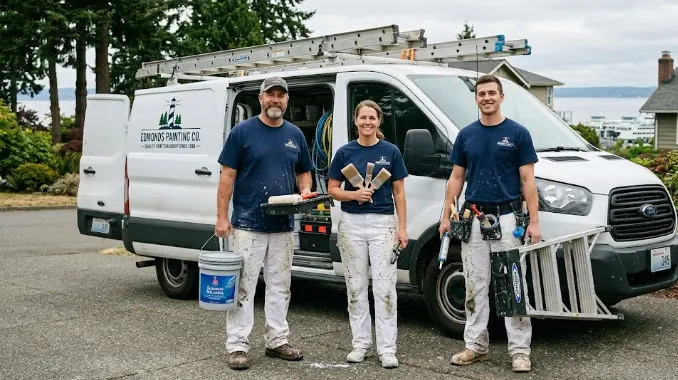 The Pizoni Painting professional crew ready to work on an Edmonds Washington residential project with full equipment