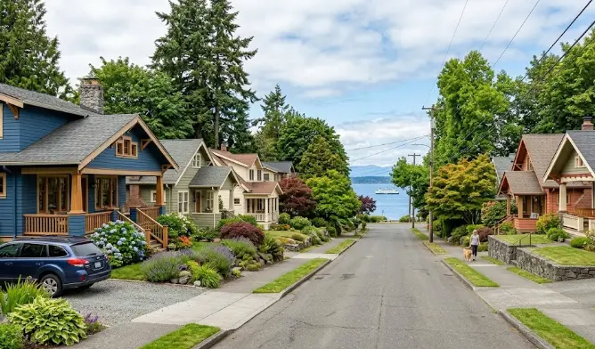 Beautiful craftsman and waterfront homes in Edmonds WA neighborhood showing classic Pacific Northwest residential architecture