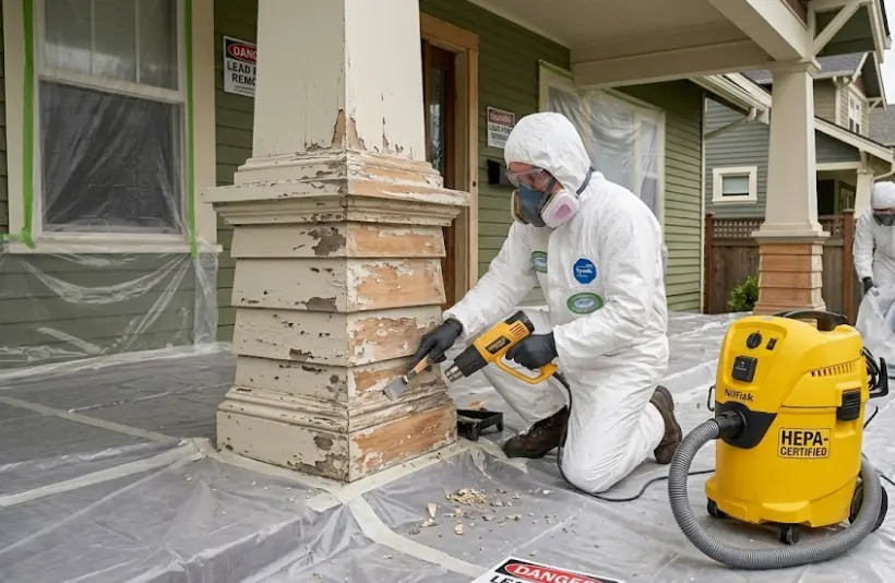 RRP certified lead-safe paint removal on a 1907 Craftsman in Everett's Riverside neighborhood with proper HEPA containment