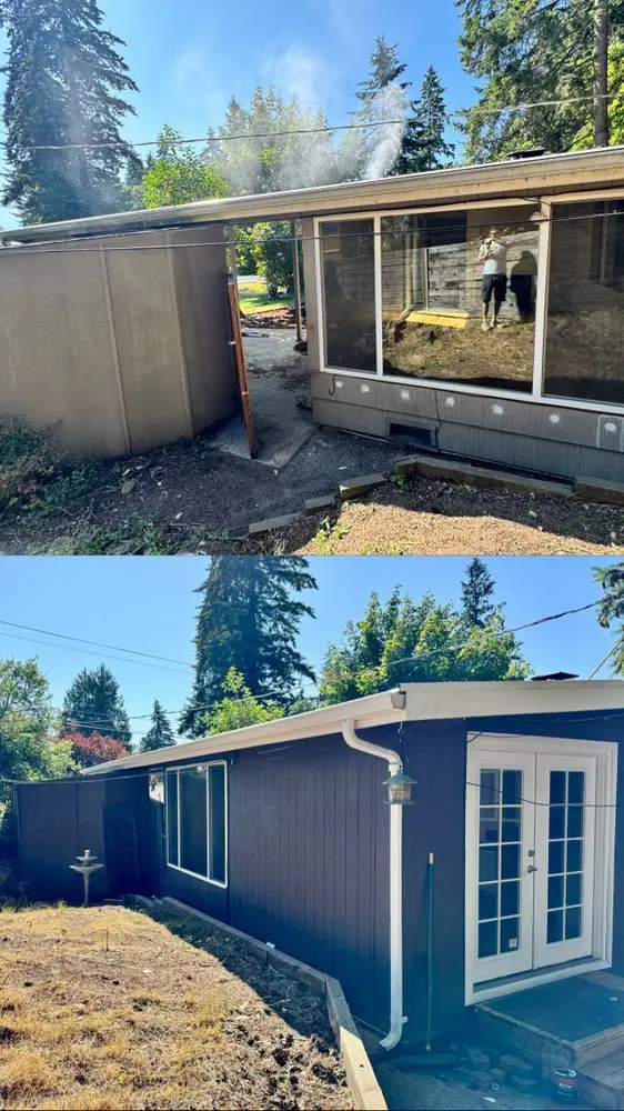 Professional siding painting in Seattle - detailed before and after work in progress