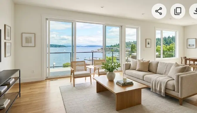 Professional interior painting in Kirkland home with lake views