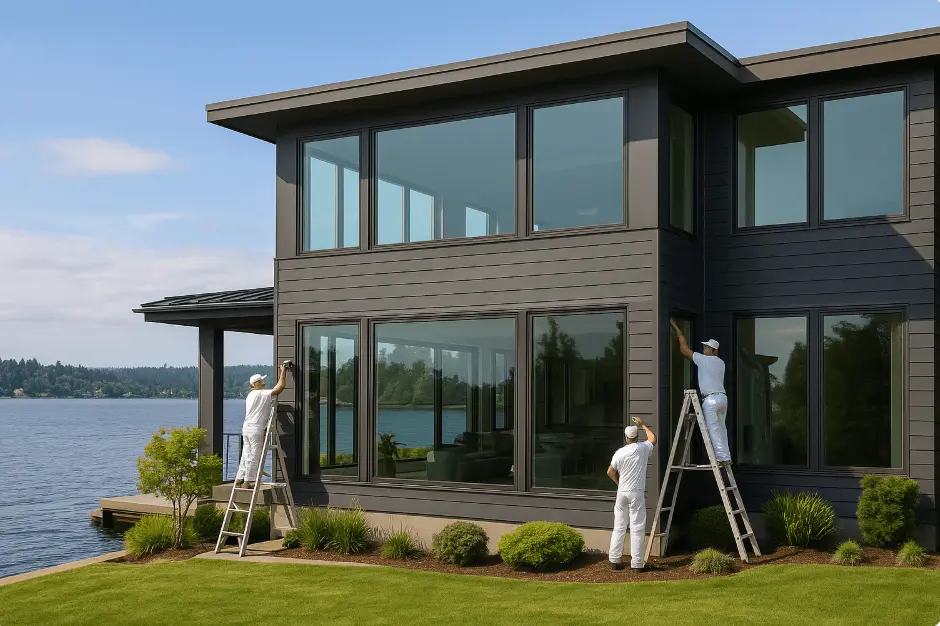 Luxury waterfront home painting project in Kirkland Market neighborhood with Lake Washington view
