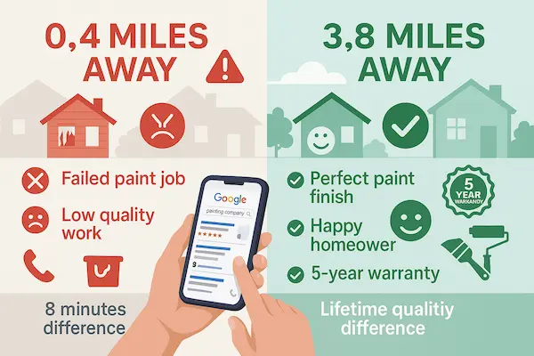 Infographic showing distance versus quality comparison for painting companies in Lynnwood