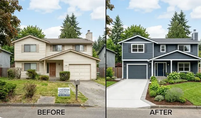Full exterior house painting in Lynnwood — fresh siding and trim