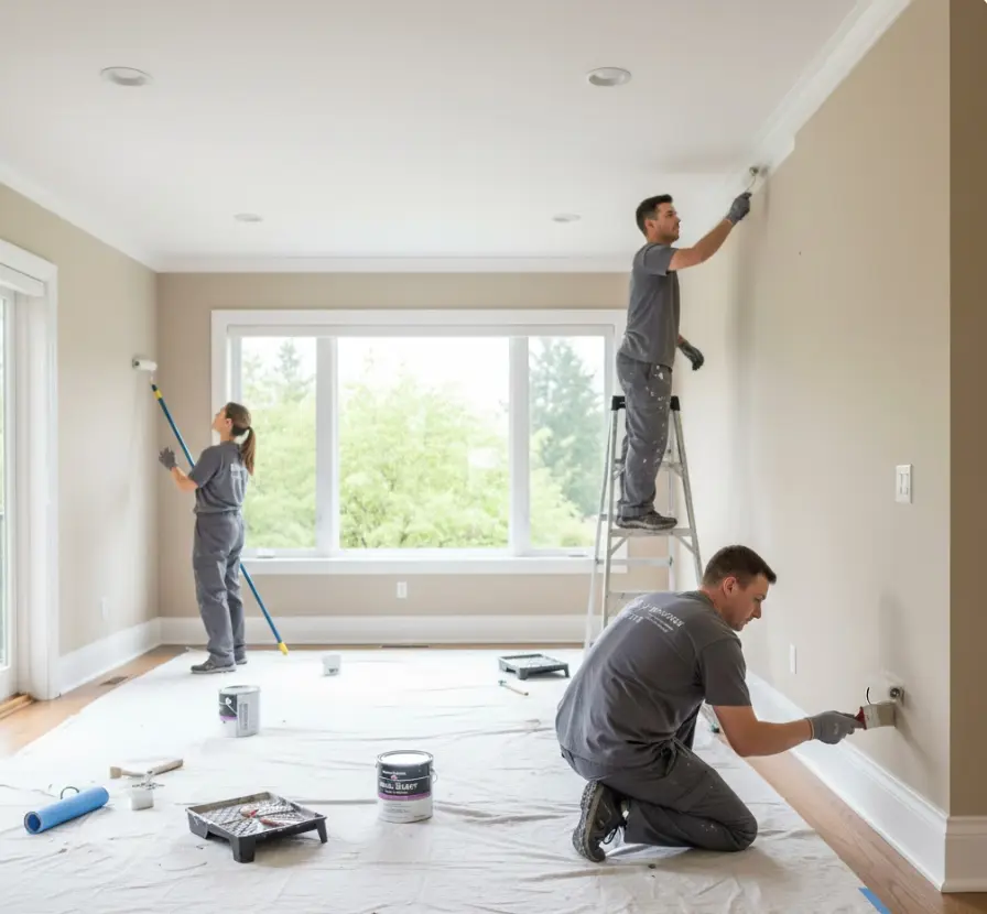 Professional painting team working efficiently in a Bellevue home