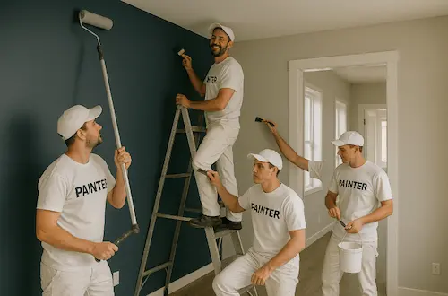 Professional painting team from Pizoni Painting working on room painting project in Kirkland