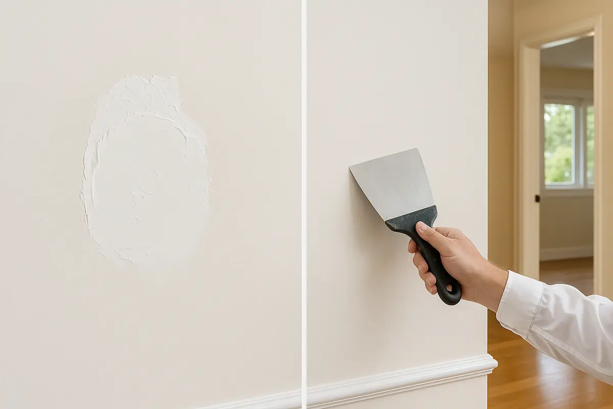 Professional drywall patching in Renton WA showing invisible repair versus failed DIY attempt