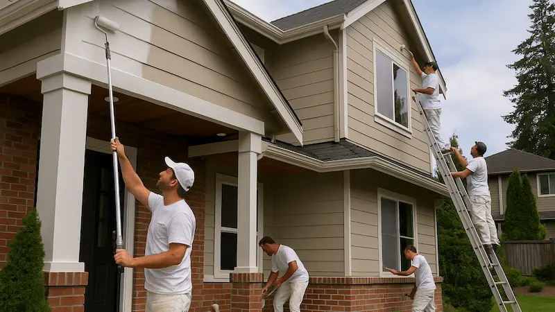 Professional painting team working on house painting project in Bellevue with quality equipment and materials