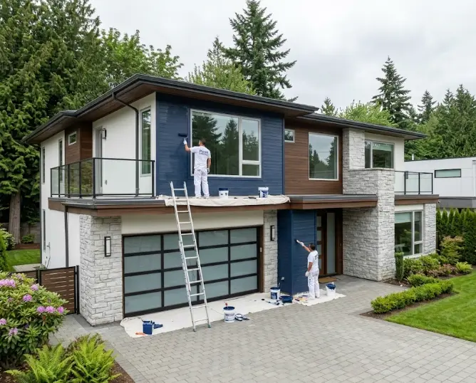 Professional painters working on Bellevue home showing expert craftsmanship