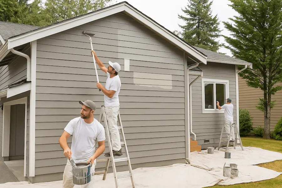 Professional painters working on exterior painting project in Edmonds