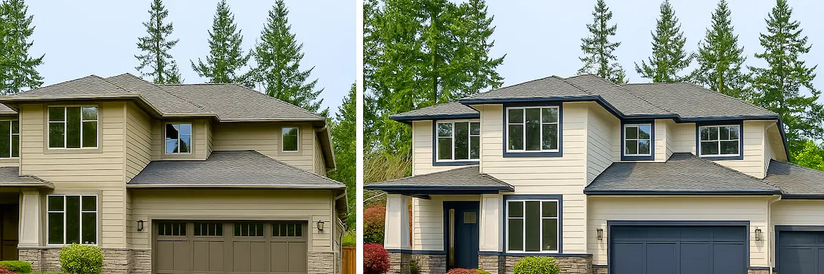 Stunning before and after professional painting transformation of luxury Redmond home near Microsoft campus