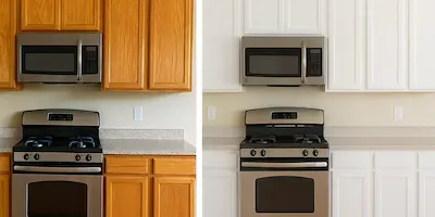 Kitchen cabinet transformation in East Renton Highlands showing before and after results