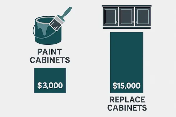 Cost comparison chart showing kitchen cabinet painting vs replacement costs in Renton WA