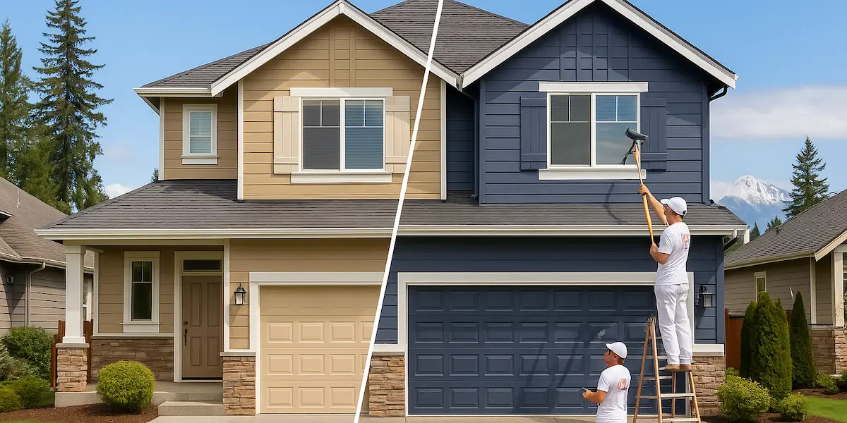 Professional residential painting project in Bellevue, WA showing luxury home transformation with expert interior and exterior painting services