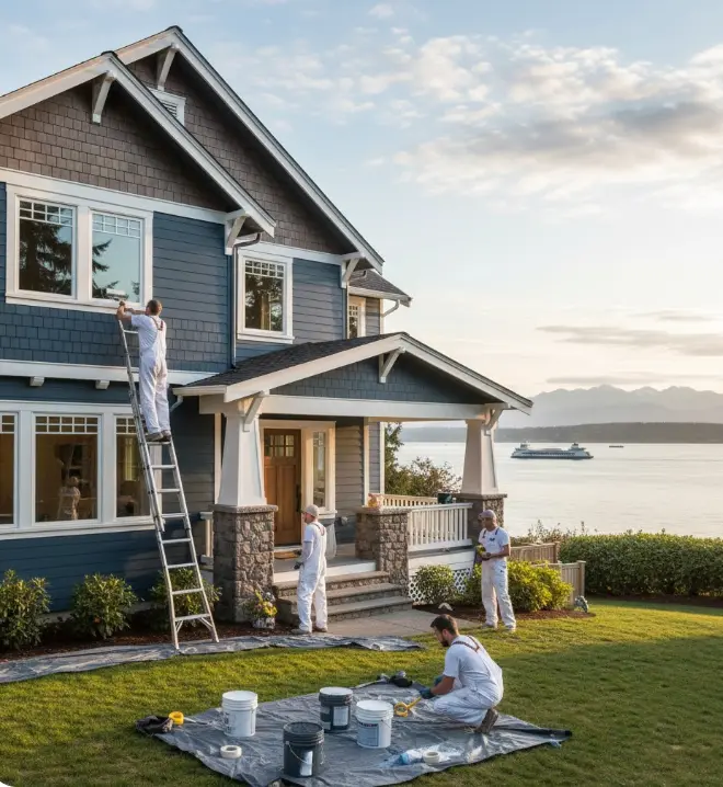 Professional residential painting project in Edmonds, WA showing coastal home transformation with expert interior and exterior painting services