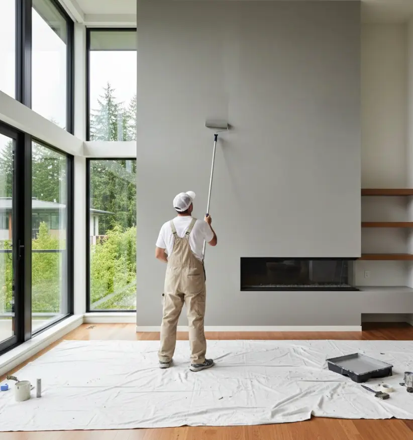 Professional room painting service in modern Redmond home showing freshly painted living room with expert quality finishes