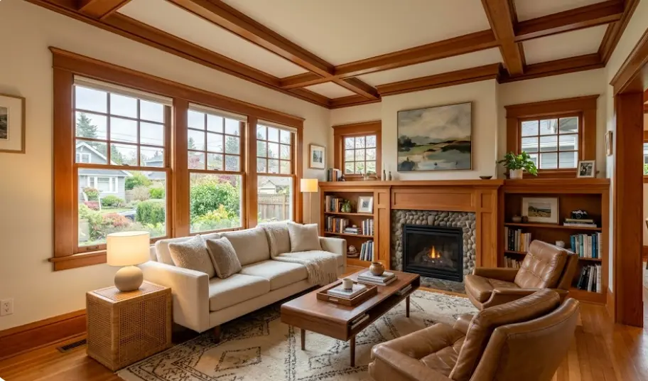 Professionally painted living room in Seattle home showing warm, light-optimized colors that work in Pacific Northwest light