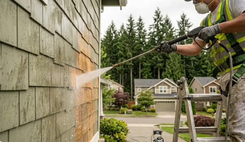 Professional exterior painting preparation work in Sammamish