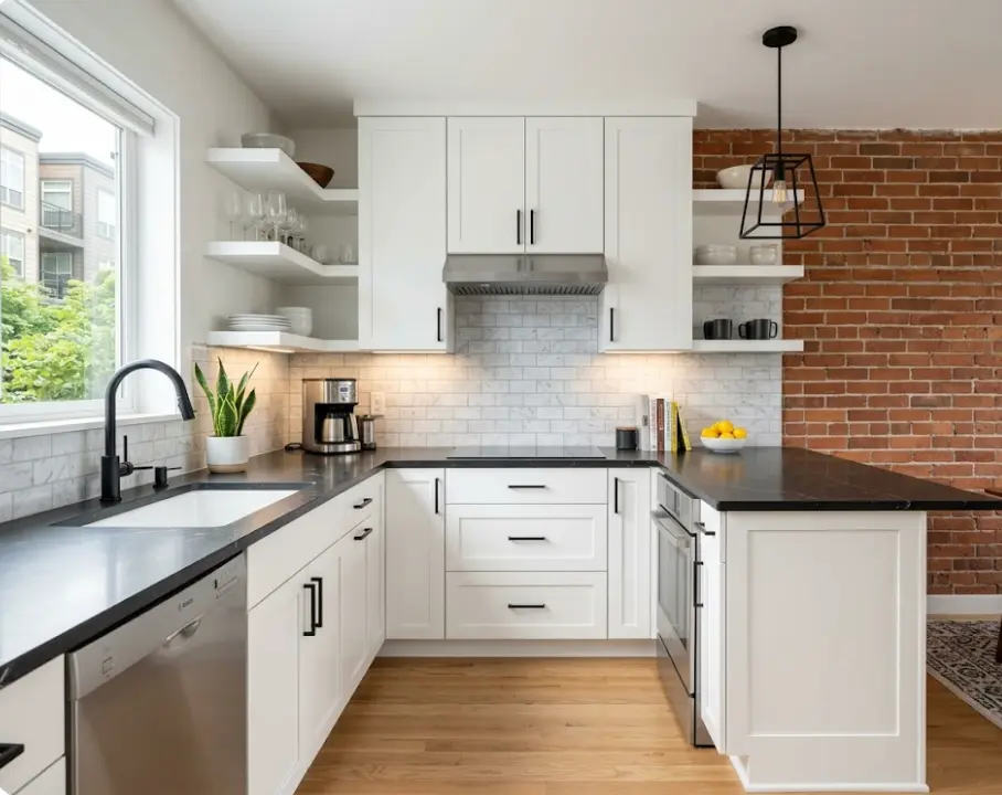 Capitol Hill Seattle condo kitchen cabinet transformation from honey oak to modern white