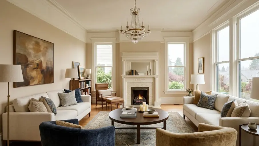 Seattle living room painting transformation showing warm colors optimized for Pacific Northwest light
