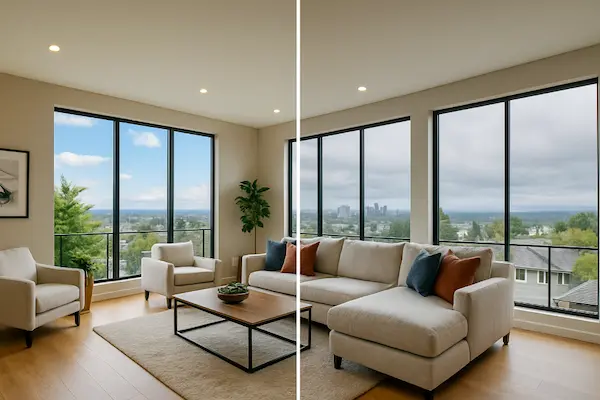 Seattle weather impact on interior paint showing color changes under different lighting conditions