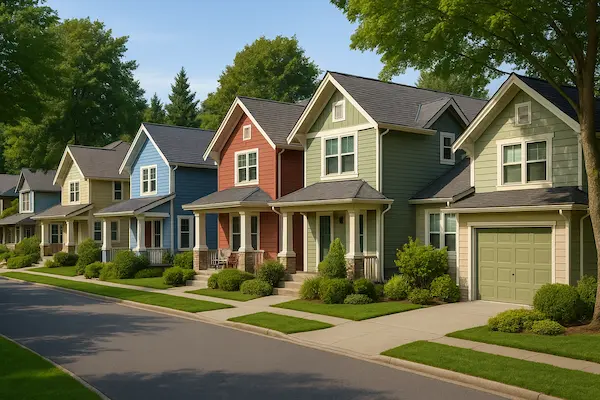 Beautiful Shoreline neighborhood street showing well-maintained painted homes