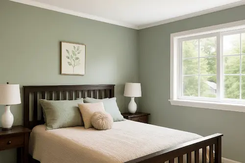 Beautiful bedroom painting in Snohomish home with sage green walls