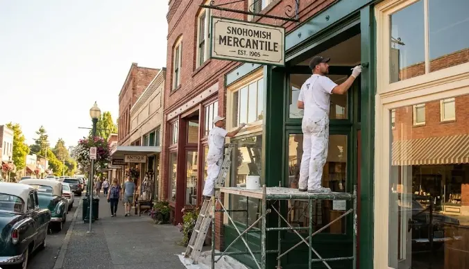 Historic storefront painting project on First Street in Snohomish